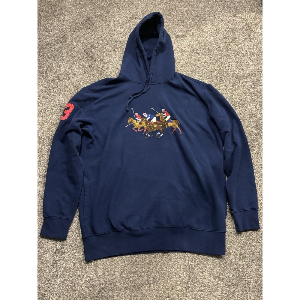 Polo Ralph Lauren Men's LT Triple Pony Fleece Hoodie Polo Equestrian Embroidered